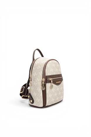 Silver Polo Taş - Kahve Monogram Kadın Sırt Çantası SP983