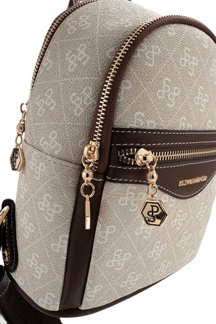 Silver Polo Taş - Kahve Monogram Kadın Sırt Çantası SP983