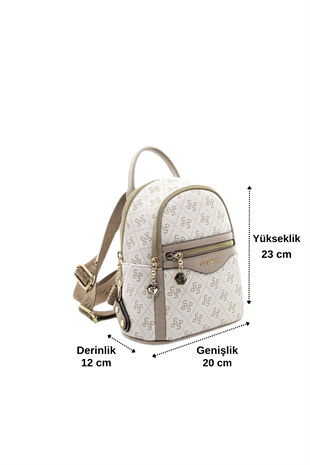 Silver & Polo SP983 Kadın Sırt Çantası Monogram Bej-Kum