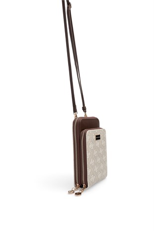 Silver Polo Taş - Kahve Monogram Kadın Telefon Çantası SP1011