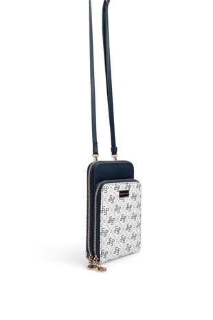Silver Polo Beyaz - Lacivert Monogram Kadın Telefon Çantası SP1011