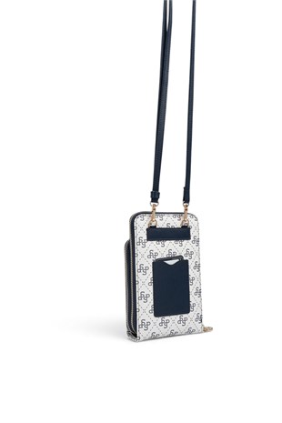 Silver Polo Beyaz - Lacivert Monogram Kadın Telefon Çantası SP1011