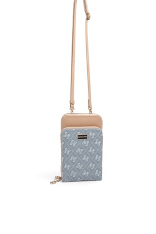 Silver Polo Mavi - Ten Monogram Kadın Telefon Çantası SP1011
