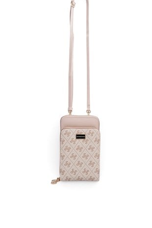 Silver Polo Pembe - Pudra Monogram Kadın Telefon Çantası SP1011