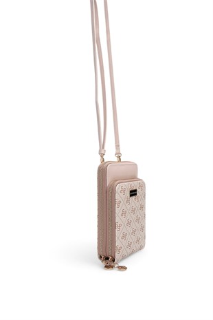 Silver Polo Pembe - Pudra Monogram Kadın Telefon Çantası SP1011