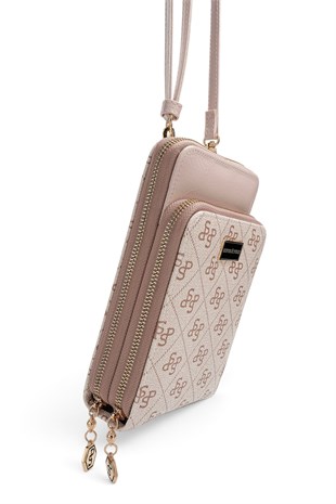 Silver Polo Pembe - Pudra Monogram Kadın Telefon Çantası SP1011