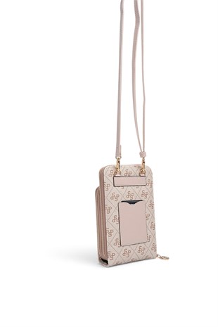 Silver Polo Pembe - Pudra Monogram Kadın Telefon Çantası SP1011