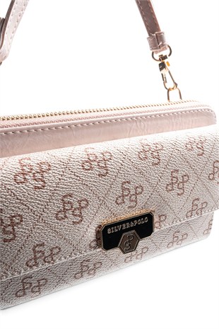 Silver Polo Pembe - Pudra Monogram Kadın Telefon Çantası SP921