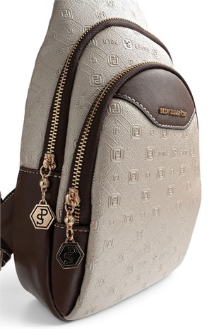 Silver Polo Bej - Kahve Logolu Kadın Vücut Çantası SP959