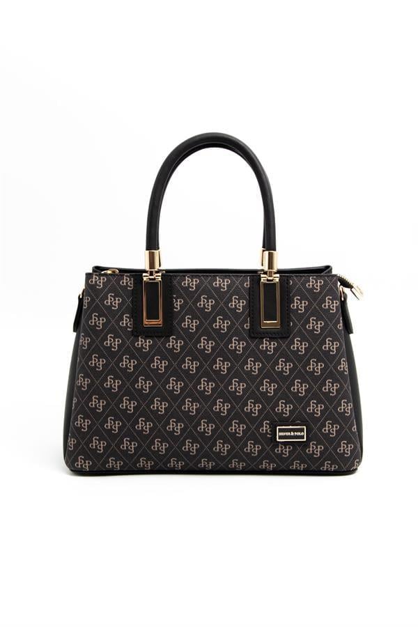 Silver & Polo SP1000 Kadın El Çantası Monogram Füme-Siyah