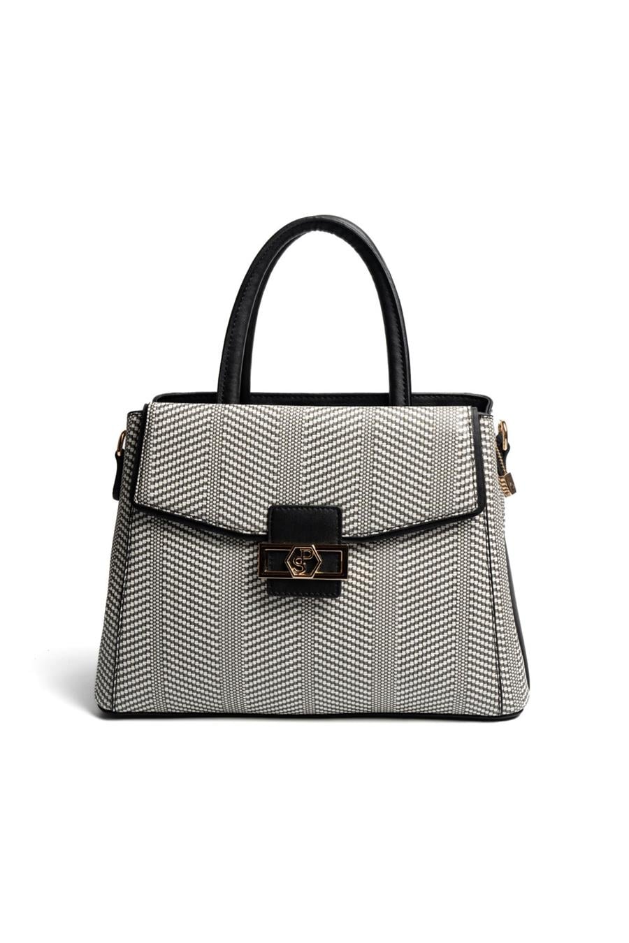 Silver & Polo SP1264 Kadın El Çantası Hasır Siyah Beyaz-Siyah