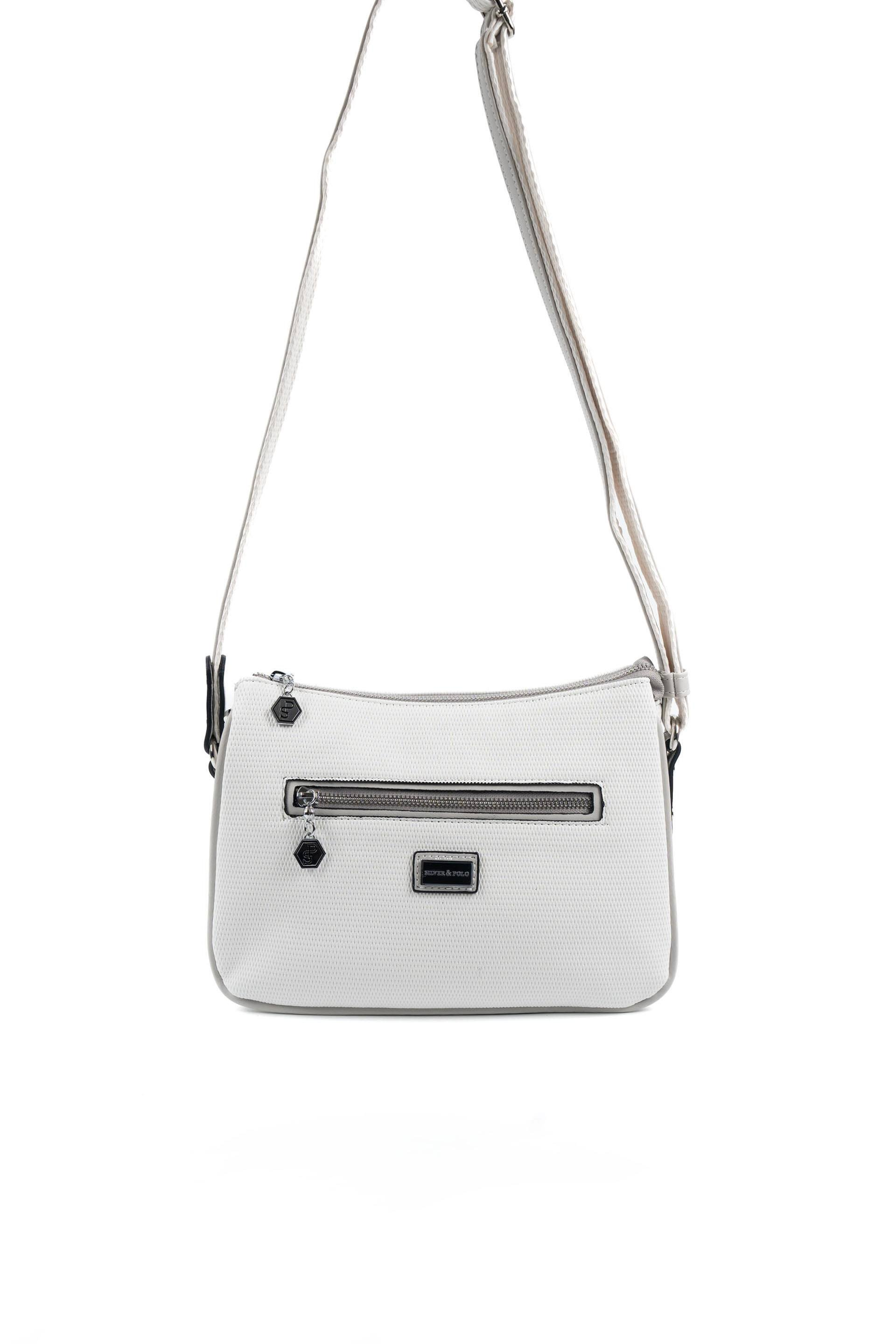 Silver & Polo SP818 Kadın Çapraz Çanta Petek Beyaz-A.Gri