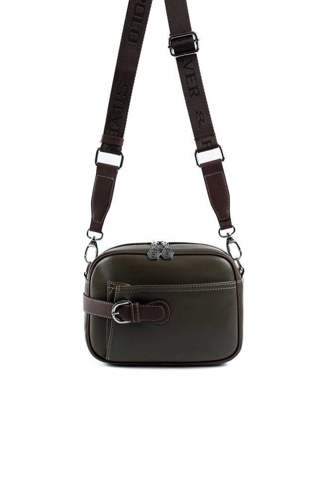 Silver & Polo SP1256 Kadın Çapraz Çanta Düz Zeytuni-Kahve