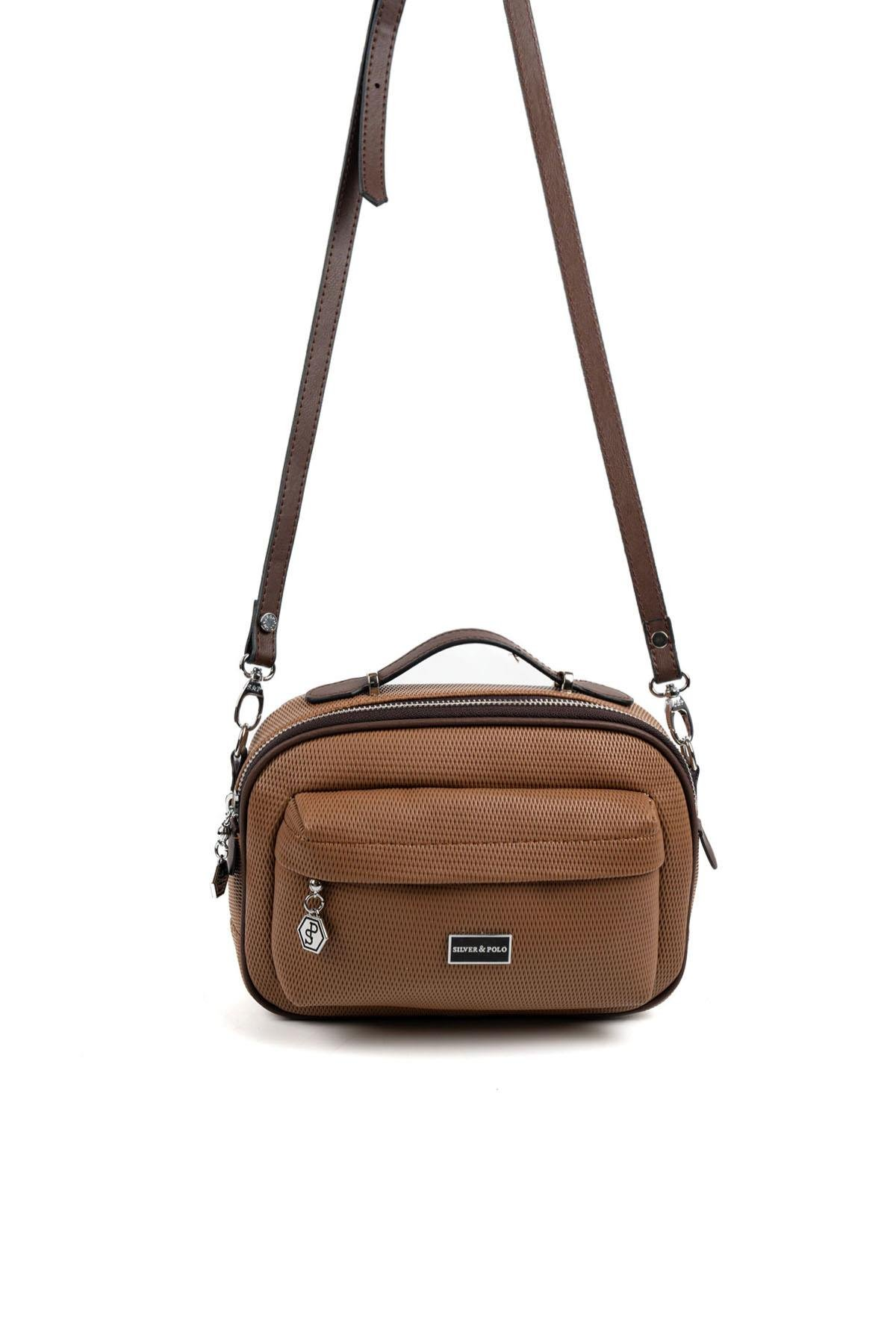 Silver & Polo SP1186 Kadın Çapraz Çanta Petek Karamel-Kahve