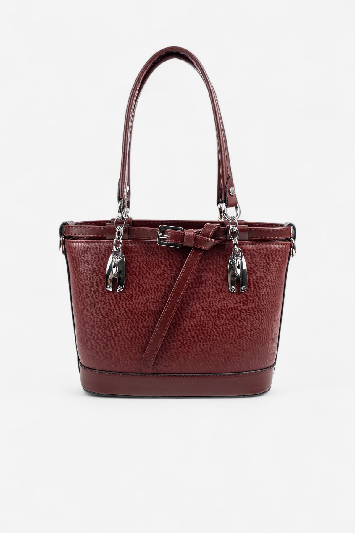 Silver & Polo SP1155 Kadın El Çantası Düz Bordo-Bordo
