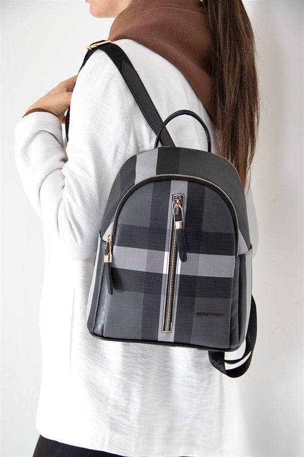 Silver & Polo SP901 Kadın Sırt Çantası Ekose Siyah