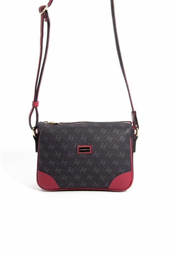 Silver & Polo SP784 Kadın Çapraz Çanta Monogram Siyah-Bordo