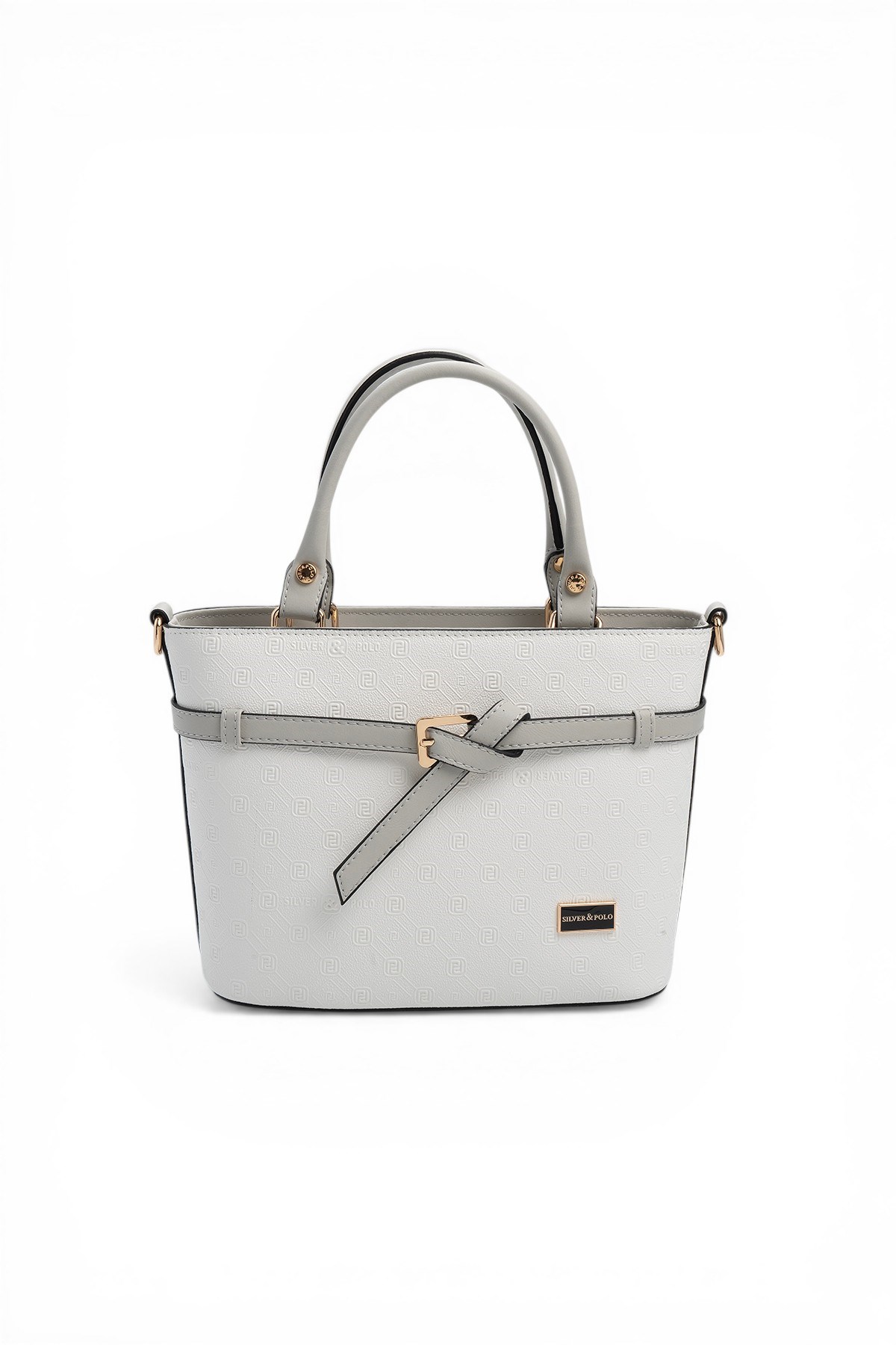 Silver & Polo SP1283 Kadın El Çantası Logolu Beyaz-A.Gri