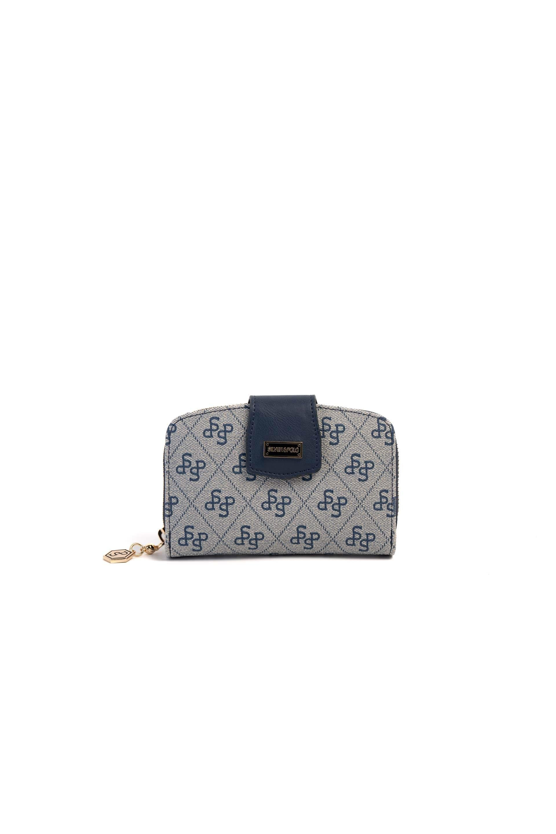 Silver & Polo SP874 Kadın Cüzdan & Kartlık Monogram Gri-Lacivert