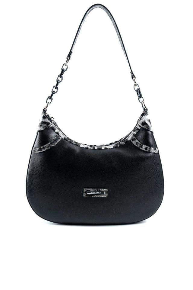 Silver & Polo SP1255 Kadın Omuz Çantası Düz Siyah-Leopar Gri