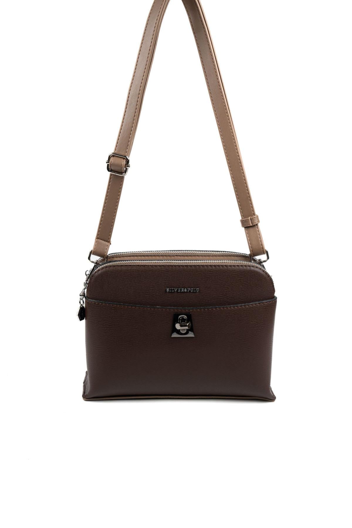 Silver & Polo SP623 Kadın Çapraz Çanta Düz Kahve-Vizon