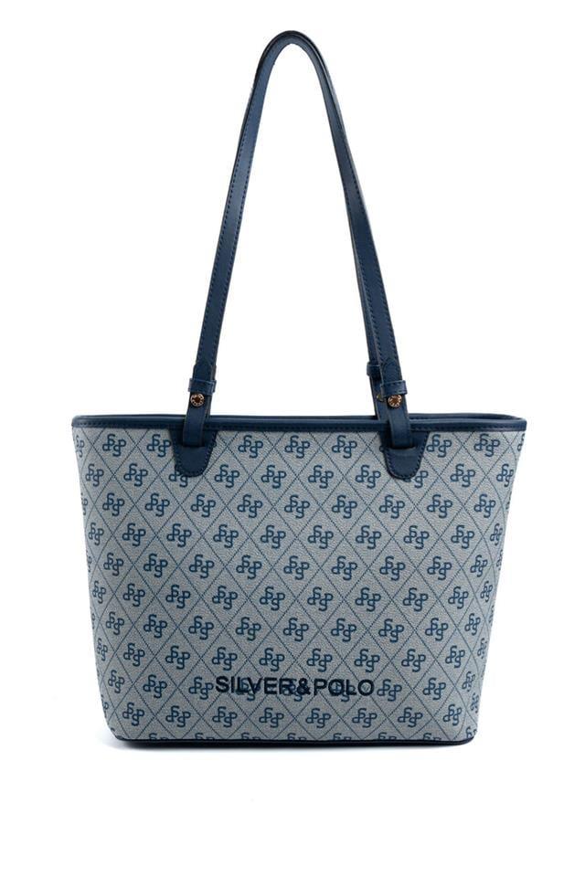 Silver & Polo SP1204 Kadın Omuz Çantası Monogram Gri-Lacivert
