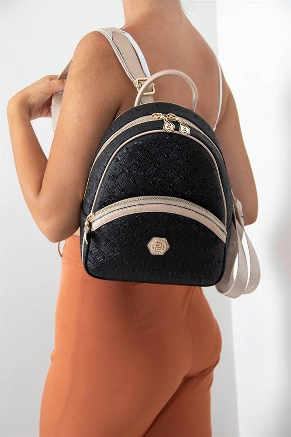 Silver & Polo SP945 Kadın Sırt Çantası Logolu Siyah-S.Nut