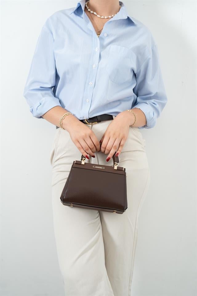 Silver & Polo SP1193 Kadın El Çantası Düz Kahve-Kahve