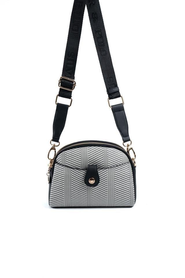 Silver & Polo SP1144 Kadın Çapraz Çanta Hasır Siyah Beyaz-Siyah