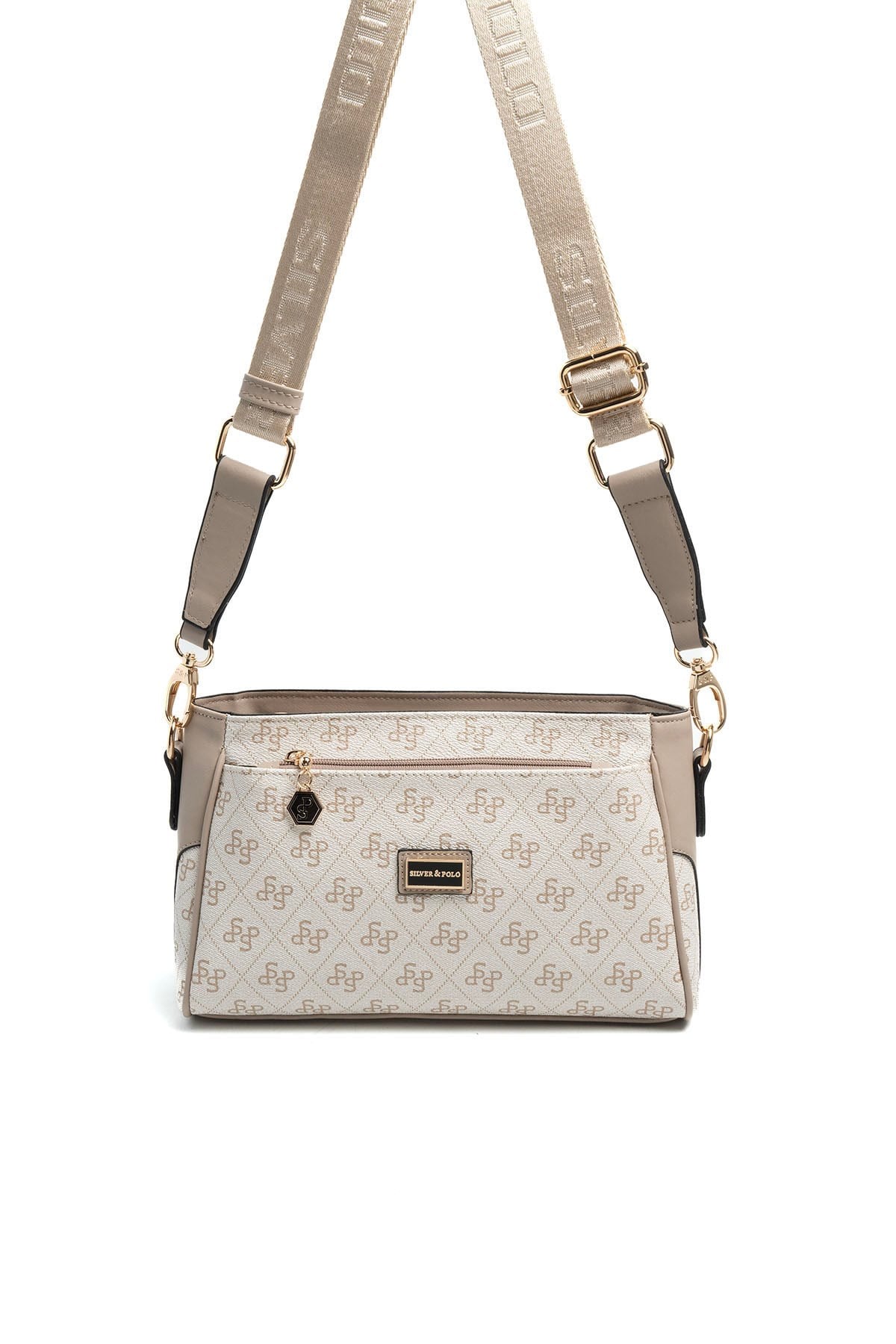 Silver & Polo SP1273 Kadın Çapraz Çanta Monogram Bej-Kum