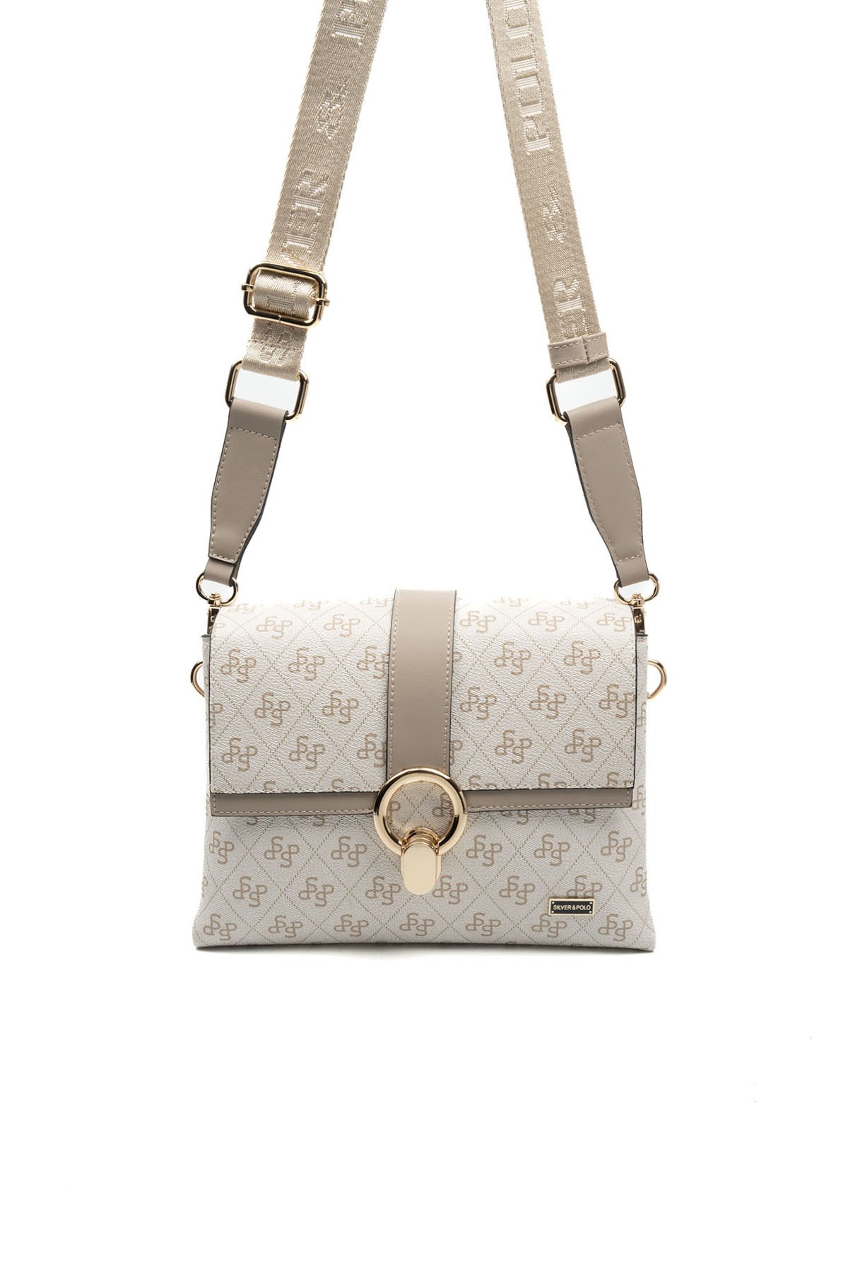 Silver & Polo SP1275 Kadın Çapraz Çanta Monogram Bej-Kum
