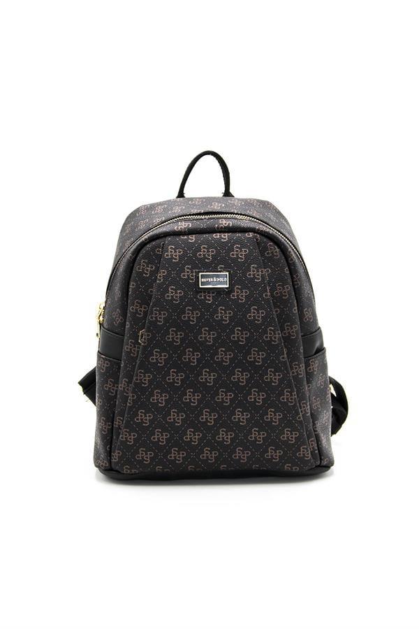 Silver & Polo SP926 Kadın Sırt Çantası Monogram Siyah Bakır-Siyah