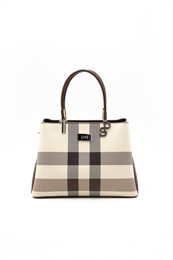 Silver & Polo SP1098 Kadın El Çantası Ekose Krem-Taba