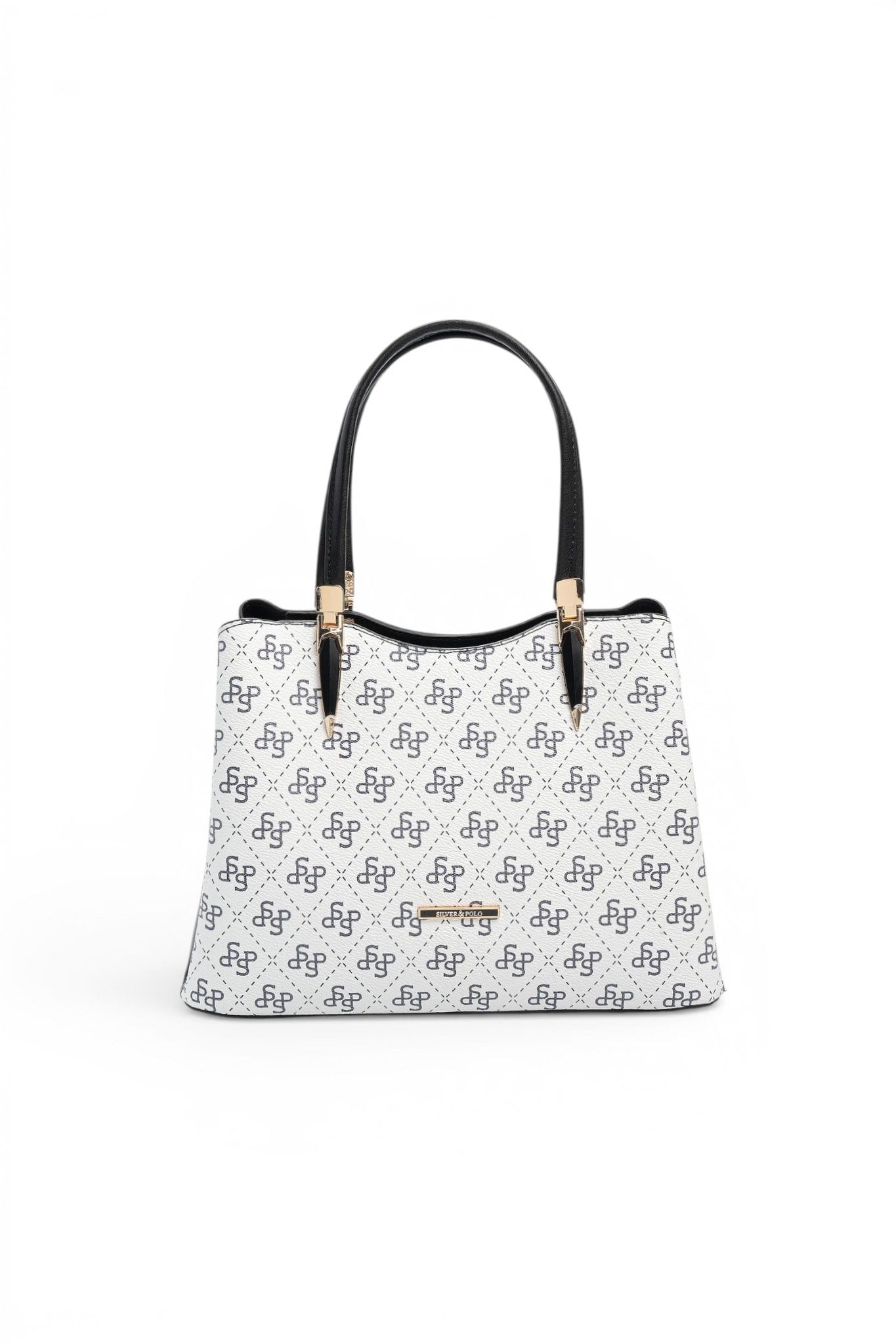 Silver Polo Beyaz - Siyah Monogram Kadın El Çantası SP1205
