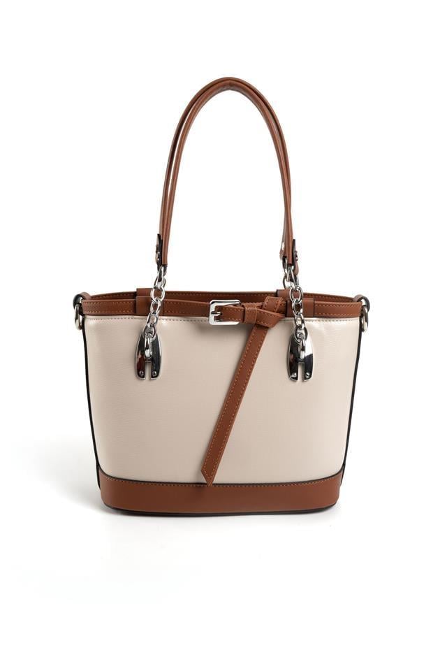 Silver & Polo SP1155 Kadın El Çantası Düz Bej-Taba