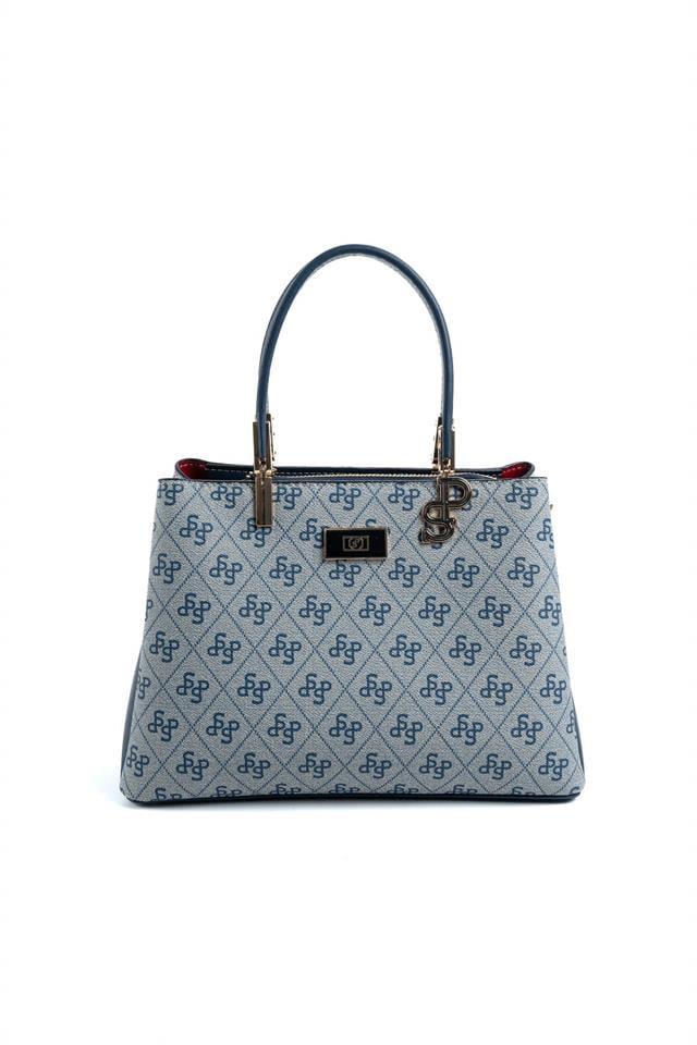Silver & Polo SP1098 Kadın El Çantası Monogram Gri-Lacivert