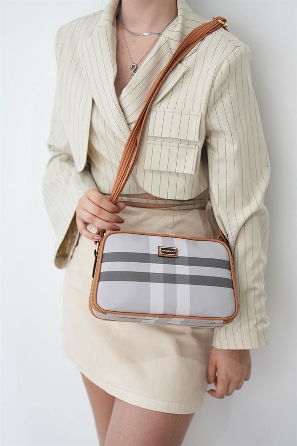 Silver & Polo SP899 Kadın Çapraz Çanta Ekose A.Gri-A.Taba