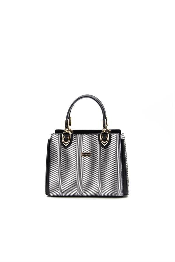 Silver & Polo SP1133 Kadın El Çantası Hasır Siyah Beyaz-Siyah