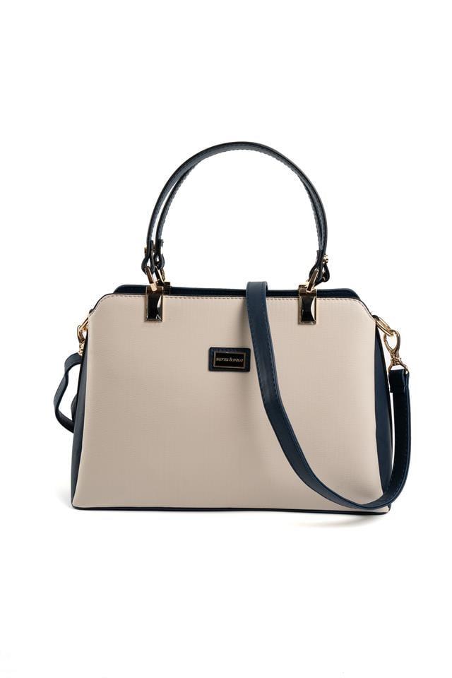 Silver & Polo SP972 Kadın El Çantası Düz Bej-Lacivert