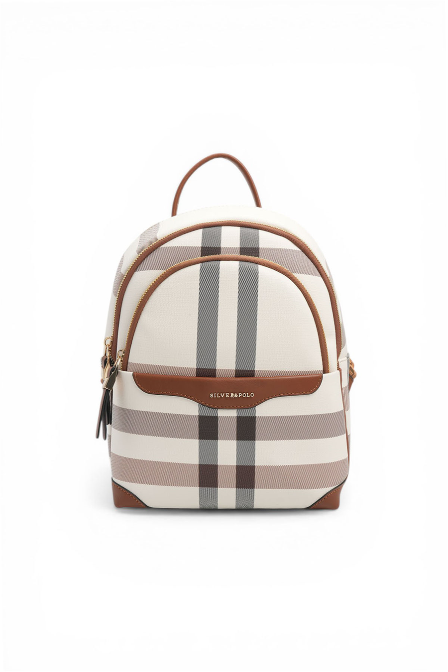 Silver & Polo SP1265 Kadın Sırt Çantası Ekose Krem-Taba