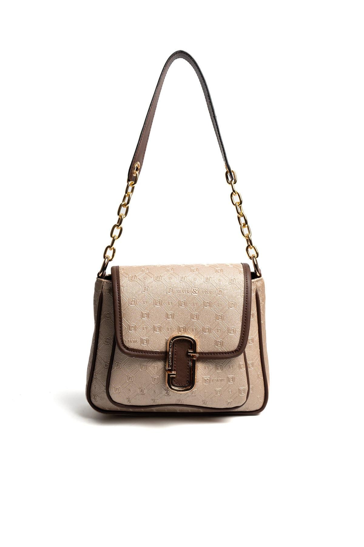 Silver & Polo SP1147 Kadın Omuz Çantası Logolu Nut-Kahve