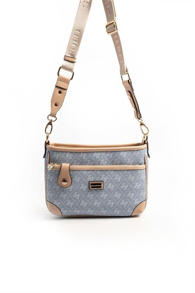 Silver & Polo SP1160 Kadın Çapraz Çanta Monogram Mavi-Ten