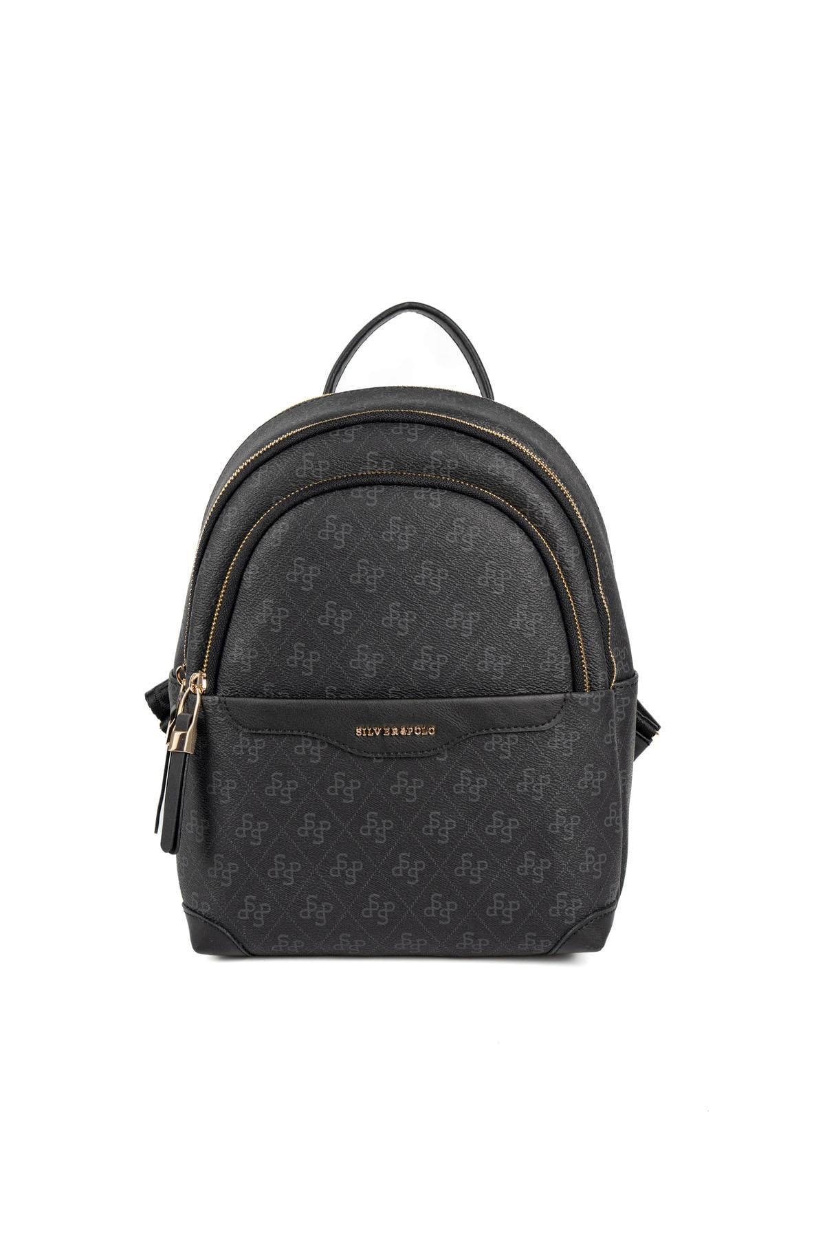 Silver & Polo SP1265 Kadın Sırt Çantası Monogram Siyah