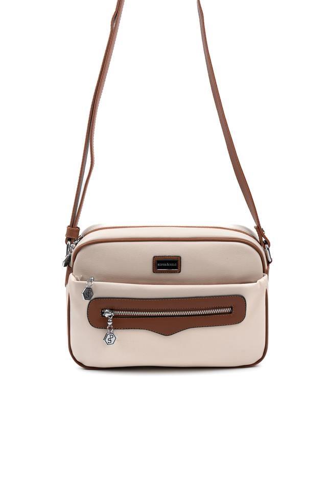 Silver & Polo SP491 Kadın Çapraz Çanta Düz Bej-Taba