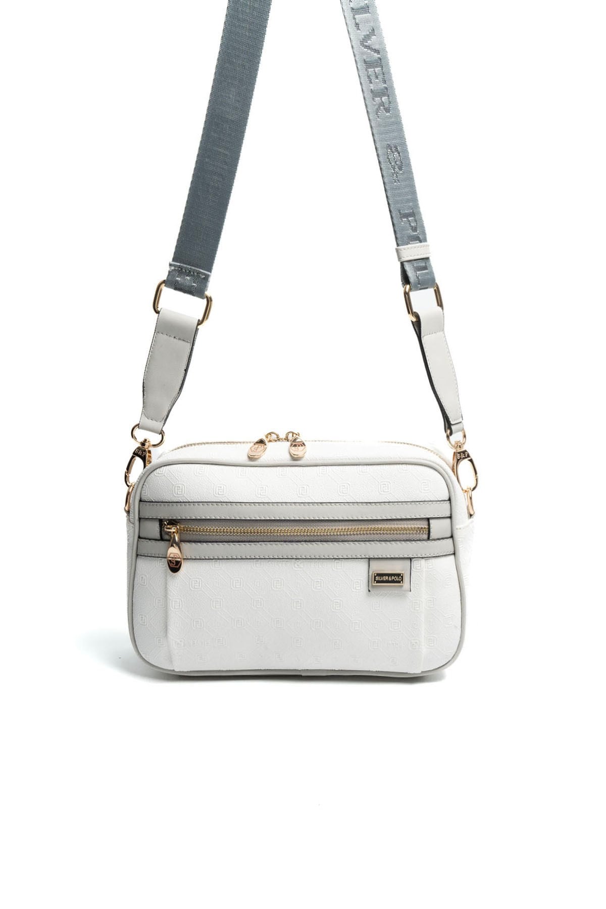 Silver & Polo SP1280 Kadın Çapraz Çanta Logolu Beyaz-A.Gri