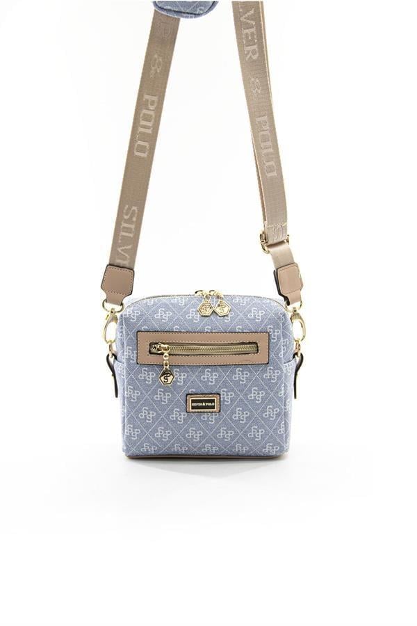 Silver & Polo SP1038 Kadın Çapraz Çanta Monogram Mavi-Ten