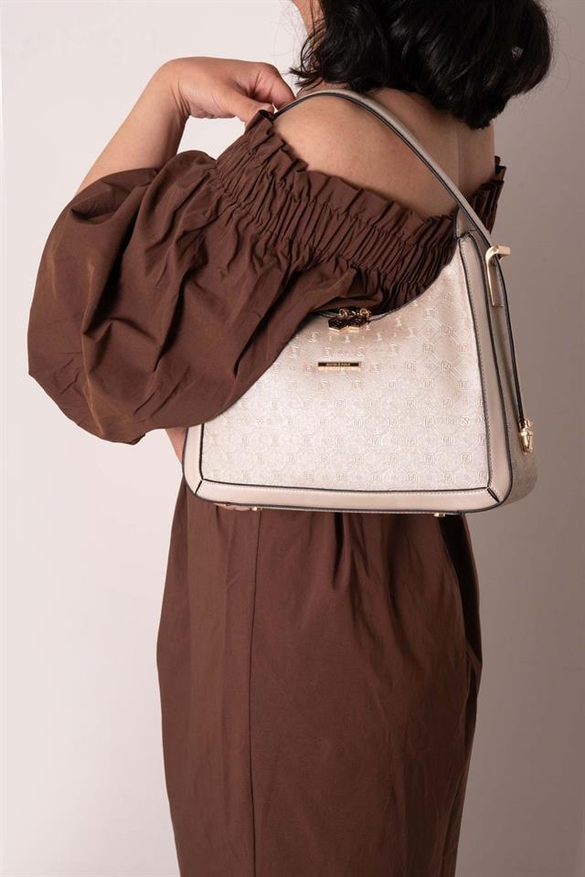 Silver & Polo SP1187 Kadın Omuz Çantası Logolu Bej-Bej