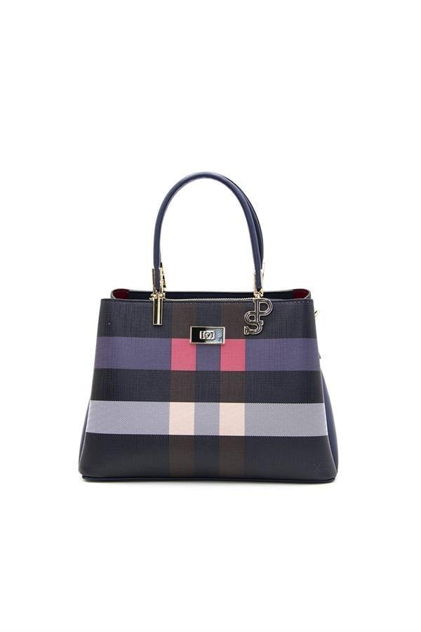 Silver & Polo SP1098 Kadın El Çantası Ekose Lacivert