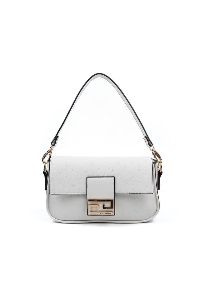 Silver & Polo SP1179 Kadın Omuz Çantası Logolu Beyaz-Beyaz