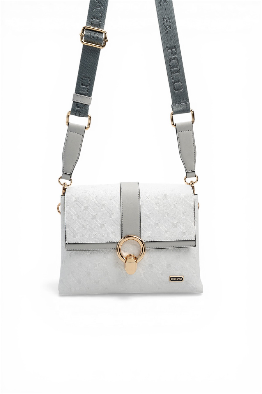 Silver & Polo SP1275 Kadın Çapraz Çanta Logolu Beyaz-A.Gri